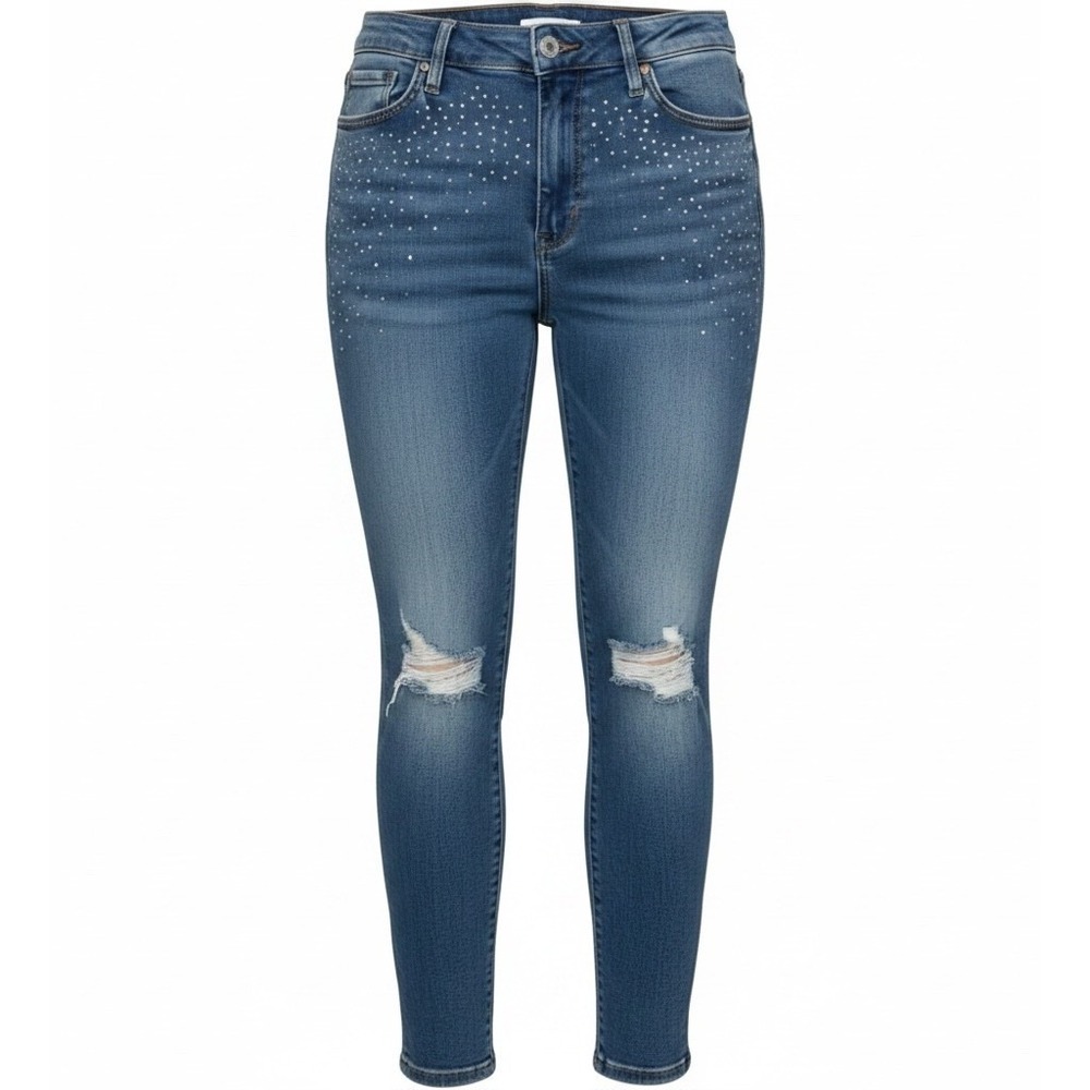 Judy Blue Jeans 5/27 High Rise Skinny Distressed Rhinestone Studded Denim NWT